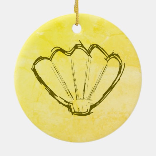 Schafel verkopen op oud papier keramisch ornament (Achterkant)