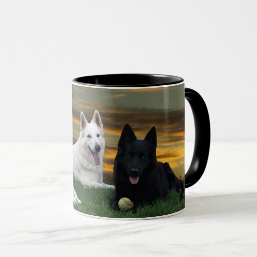 Schäferhunde Black & White Tasse Mok (Voorkant rechts)
