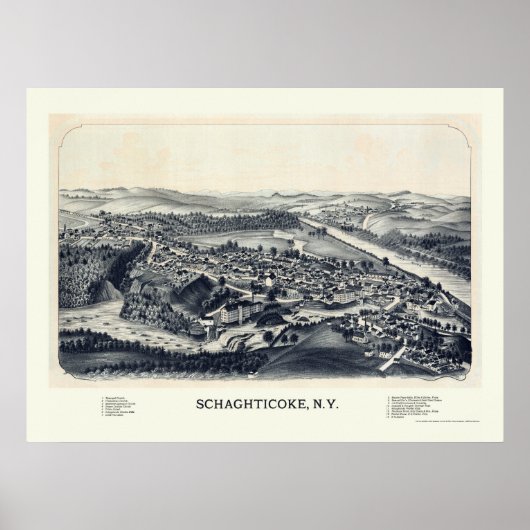 Schaghticoke, NY Panoramic Map - 1889 Poster (Voorkant)