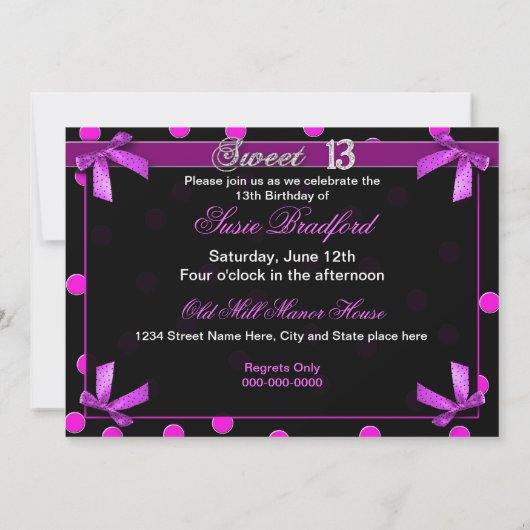 SCHAKELAAR 13 BIRTHDAY PARTIJINVITATIE - FUCHSIA P KAART (Achterkant)