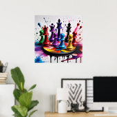 Schaken Een Spel van Koningen AI Fantasie Digitale Poster (Thuiskantoor)