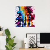 Schaken Een Spel van Koningen AI Fantasie Digitale Poster (Thuiskantoor)