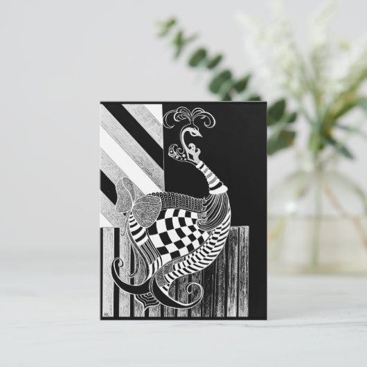 Schaken en Bow NIGHT pauw illustratie Briefkaart (Staand voorkant)