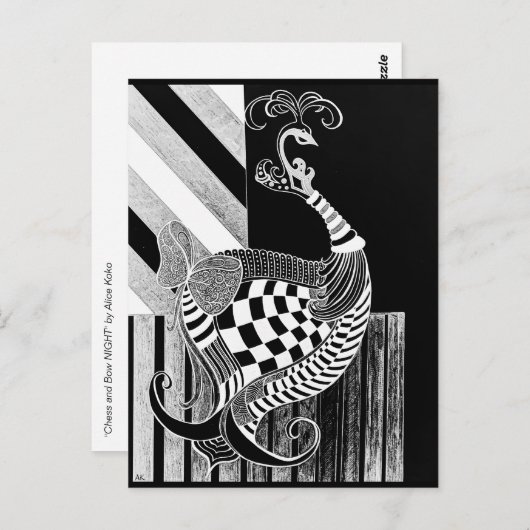 Schaken en Bow NIGHT pauw illustratie Briefkaart (Voorkant / Achterkant)
