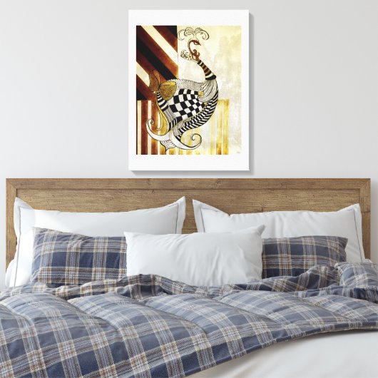 Schaken en Bow Rustieke pauw illustratie Canvas Afdruk (Insitu (Slaapkamer))