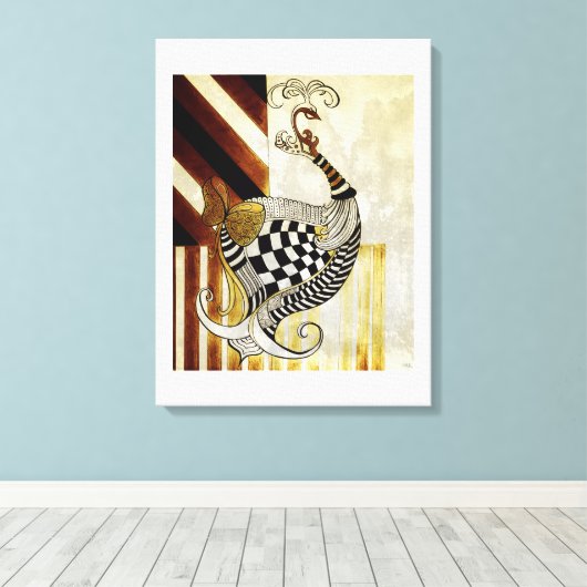 Schaken en Bow Rustieke pauw illustratie Canvas Afdruk (Insitu (Houten vloer))