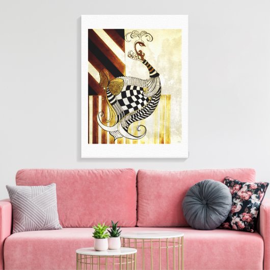 Schaken en Bow Rustieke pauw illustratie Canvas Afdruk (Insitu (Woonkamer))