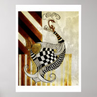 Schaken en Bow  Rustieke pauw illustratie