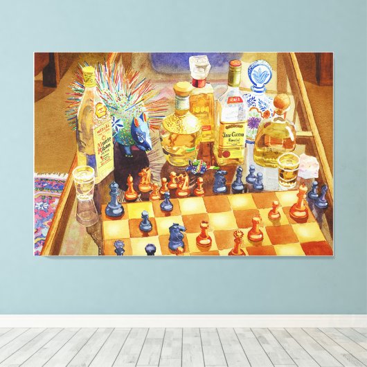 Schaken en Tequila Canvas Afdruk (Insitu (Houten vloer))