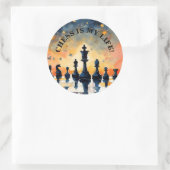 Schaken is mijn leven ronde sticker (Tas)