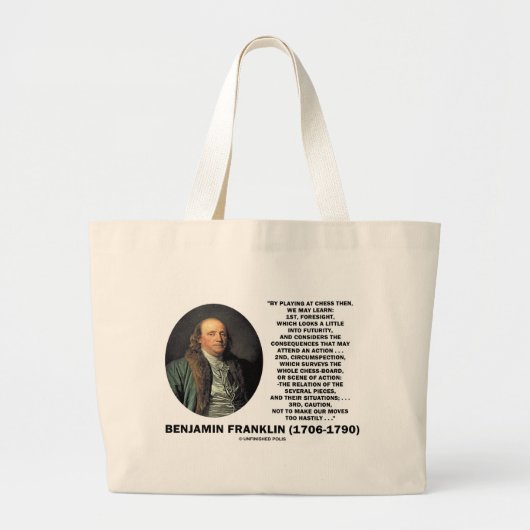 Schaken Let op Benjamin Franklin Quote Grote Tote Bag (Voorkant)