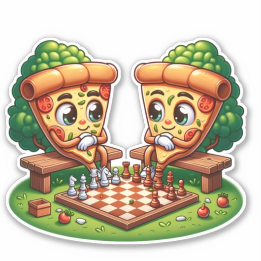 Schaken Pizza Slices spelen Sticker (Voorkant)