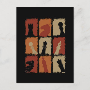 Schaken - Schaakstukken Retro Briefkaart