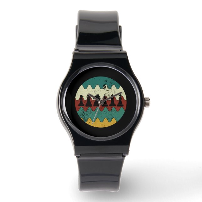 Schaken - Schaakstukken Retro Horloge (Voorkant)