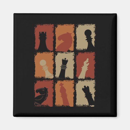 Schaken - Schaakstukken Retro Magneet (Voorkant)