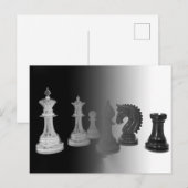Schaken Zwart en Wit Stukken Waterverf Bordspel Briefkaart (Voorkant / Achterkant)