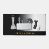 Schaken Zwart en Wit Stukken Waterverf Gouden naam Bureaumat (Keyboard & Muis)