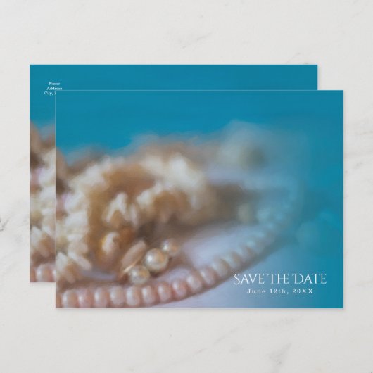 Schalen en parels Elegant geverfd sparen de datum Aankondigingskaart (Voorkant / Achterkant)