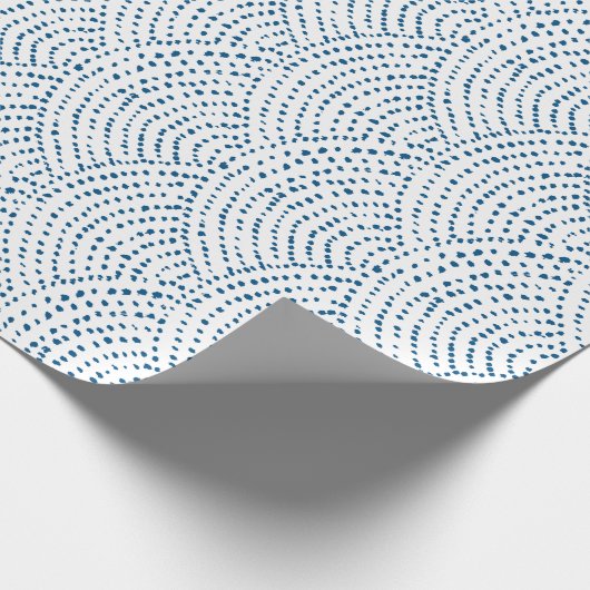 Schalen inktpunten - Wit op klassiek blauw Cadeaupapier (Hoek)