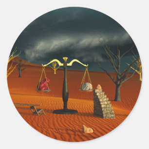 Schalen van de Waarheid – Surrealistisch Woestijns Ronde Sticker