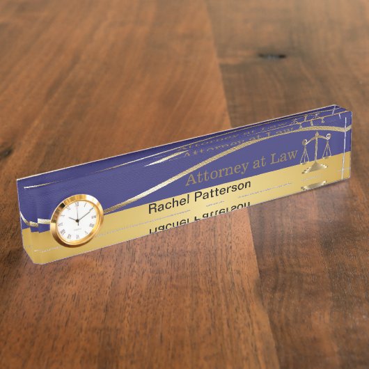 Schalen van het recht | Advocaat | Blauw en goud Naambordje (Zijkant)