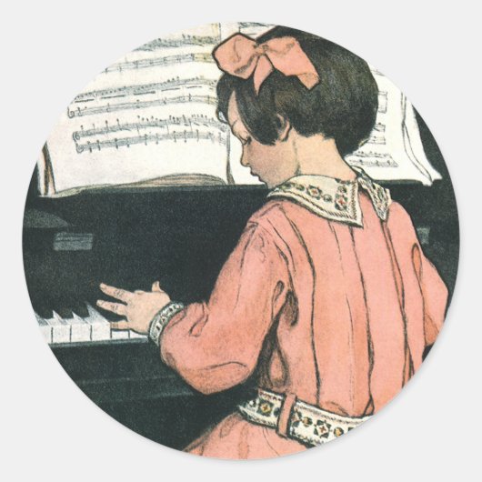 Schalen van Jessie Willcox Smith, Piano Music Girl Ronde Sticker (Voorkant)