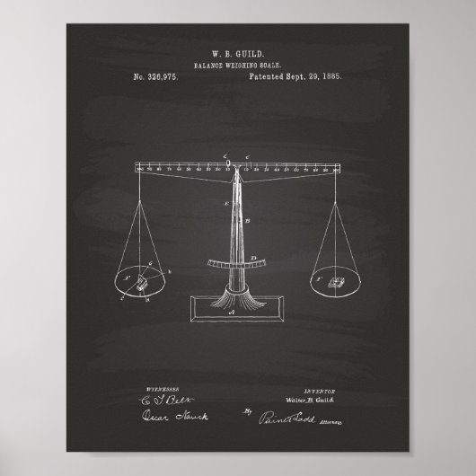 Schalen van justitie 1885 Patent Art - Chalkboard Poster (Voorkant)