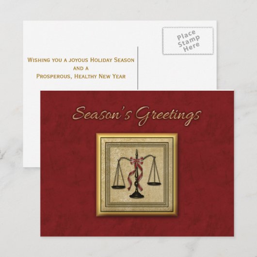 Schalen van justitie, advocaat, vakantie groet feestdagenkaart (Voorkant / Achterkant)