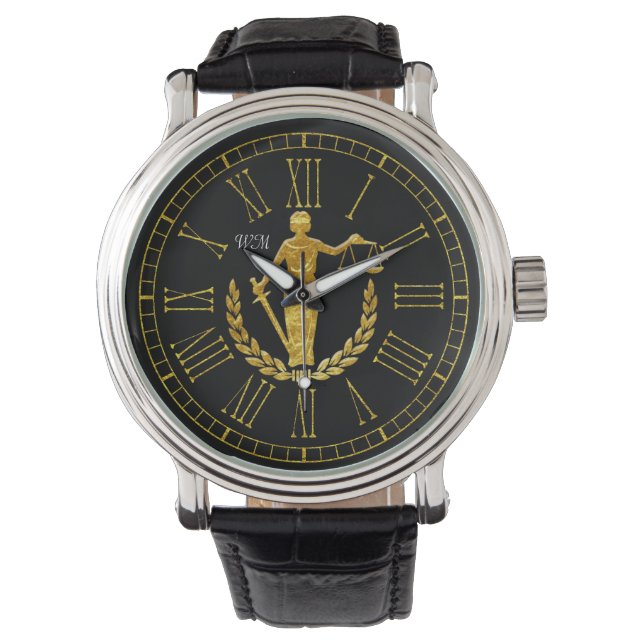 Schalen van Justitie Monogram Personaliseren Horloge (Voorkant)