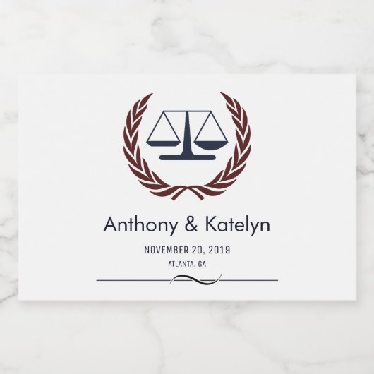 Schalen van justitie Wreath Lawyer Wedding Custom Sparkling Wijnetiket (Enkel label)