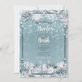 Schande WinterRozen Zilverwitte Blauwgroen bruilof Kaart (Voorkant)