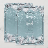 Schande WinterRozen Zilverwitte Blauwgroen bruilof Kaart (Voorkant / Achterkant)
