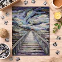 Schandinavisch landschap houten brug schilderij