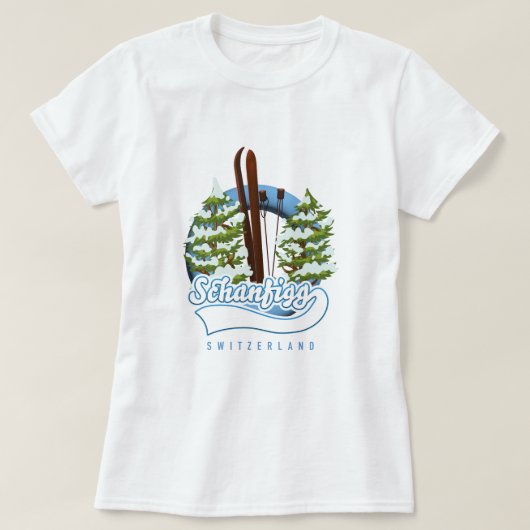 Schanfigg Zwitserland ski-poster T-shirt (Design voorkant)