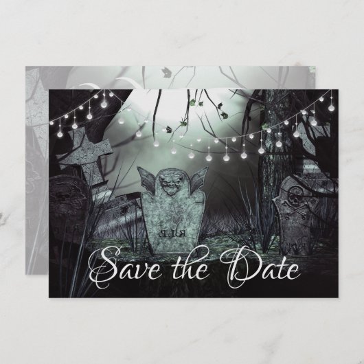 Schanterende Graveyard Gothic Halloween Wedding Save The Date (Voorkant / Achterkant)