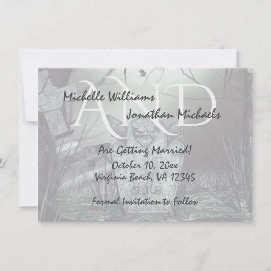 Schanterende Graveyard Gothic Halloween Wedding Save The Date (Achterkant)