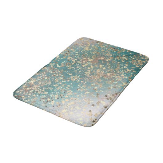 Schanterende Shimmery Gold Stars op Blauwgroen gli Badmat (Gekanteld)