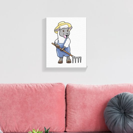 Schapen als boer met Rek en Pet Canvas Afdruk (Insitu (Woonkamer))