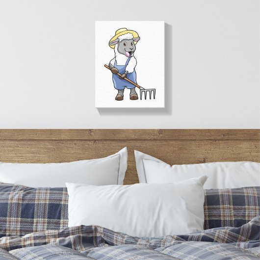 Schapen als boer met Rek en Pet Canvas Afdruk (Insitu (Slaapkamer))