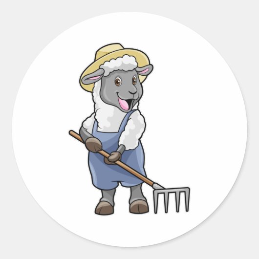 Schapen als boer met Rek en Pet Ronde Sticker (Voorkant)