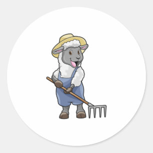 Schapen als boer met Rek en Pet Ronde Sticker