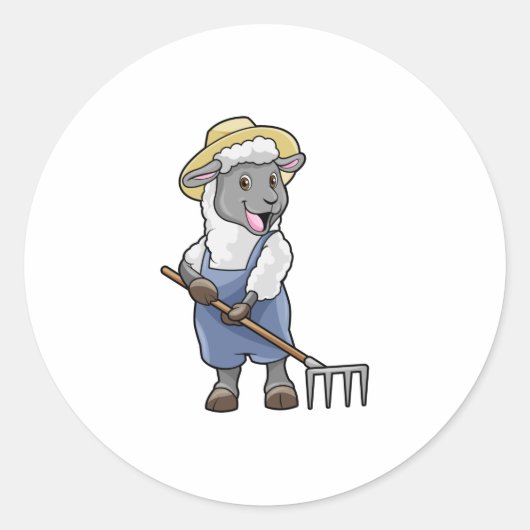 Schapen als boer met Rek en Pet Ronde Sticker (Voorkant)