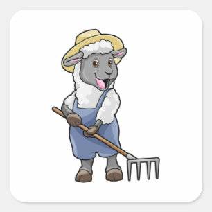 Schapen als boer met Rek en Pet Vierkante Sticker