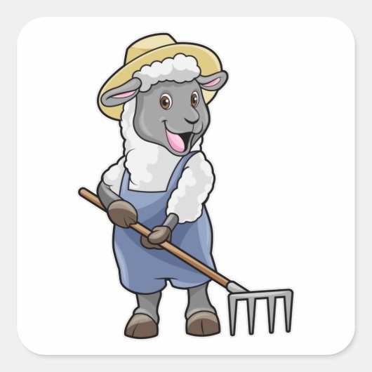 Schapen als boer met Rek en Pet Vierkante Sticker (Voorkant)