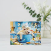 Schapen als kok in de pot in de keuken feestdagenkaart (Staand voorkant)