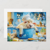 Schapen als kok in de pot in de keuken feestdagenkaart (Voorkant / Achterkant)