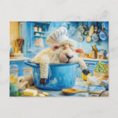 Schapen als kok in de pot in de keuken feestdagenkaart (Voorkant)