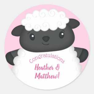 Schapen Baby shower Boerderij Roze Meisje Ronde Sticker