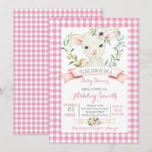 Schapen boerderij baby shower uitnodiging roze mei (Voorkant / Achterkant)