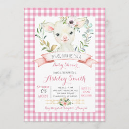 Schapen boerderij baby shower uitnodiging roze mei
